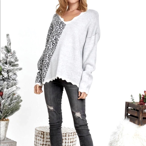 Leopard Print V-Neck Sweater - Picture 1 of 4